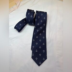 Navy Anchor-Print Silk Tie. 100% silk